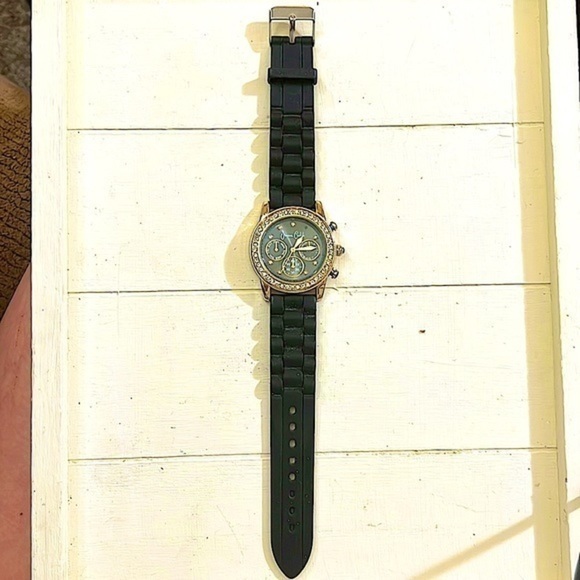 Women’s Jessica Carlyle Black & Gold W/ Rhinestones Watch - Picture 2 of 3